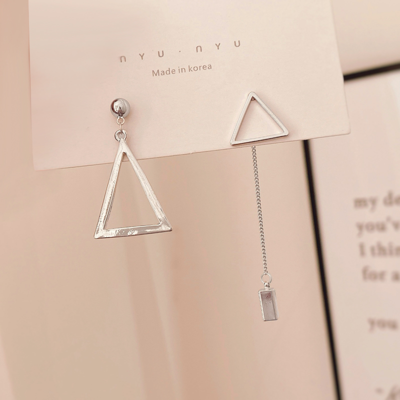 Geometric Triangle Earrings Female Flow Suear Pendant Brief Lukewarm Wind Net Red s925 Silver Needle Ear Decoration Individuality Design Sensation