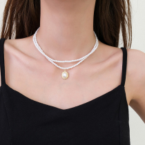 Double pearl necklace female niche design sense advanced Korean neck chain summer choker 2021 New Personality