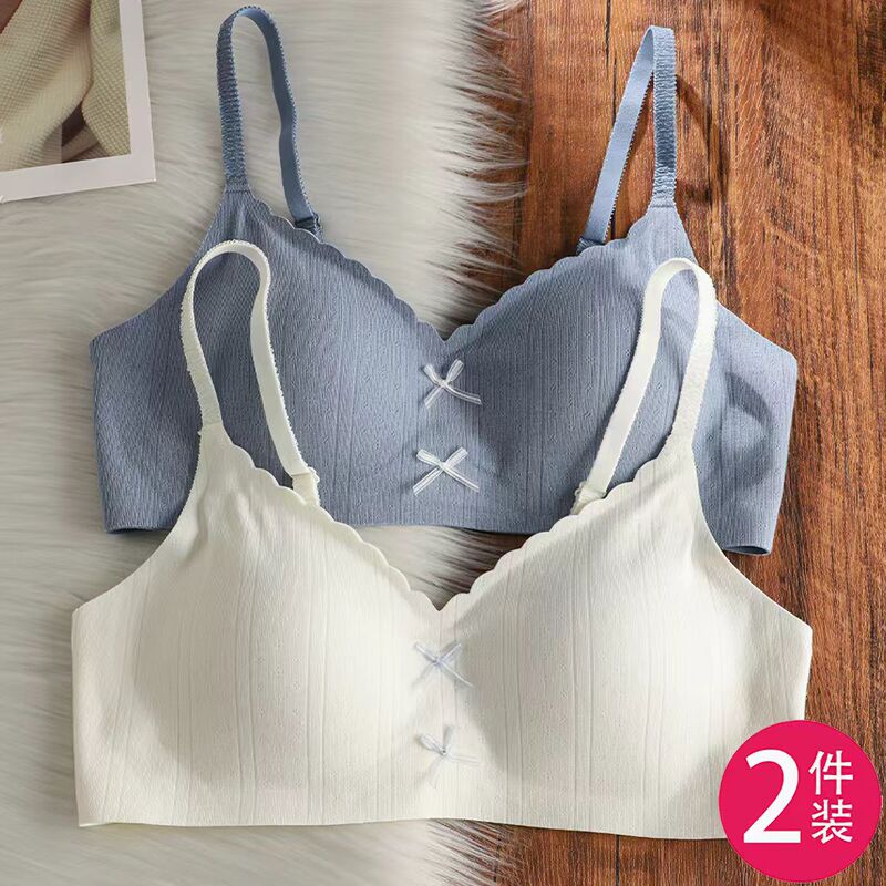 Girls' Underwear with Bow Lace 2026 New Style Small Chest Push-Up Bra for Students and High School Students with Straps