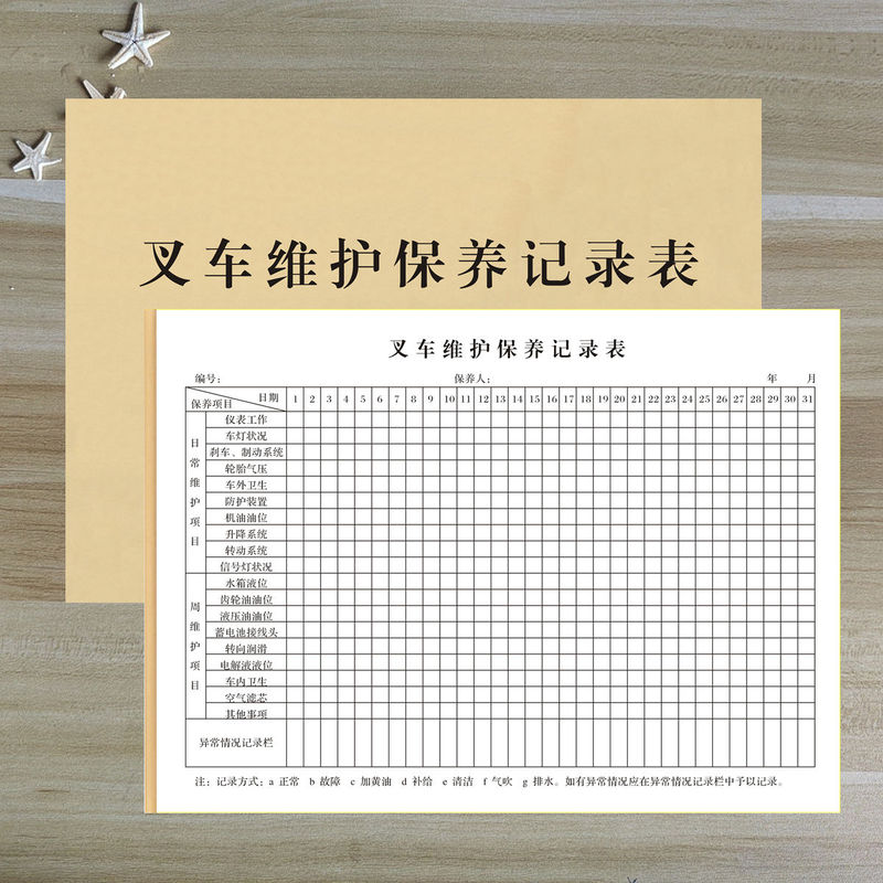 Forklift Maintenance Record Form, Special Equipment Regular Monthly Inspection and Maintenance Record Form, Operation Inspection Record