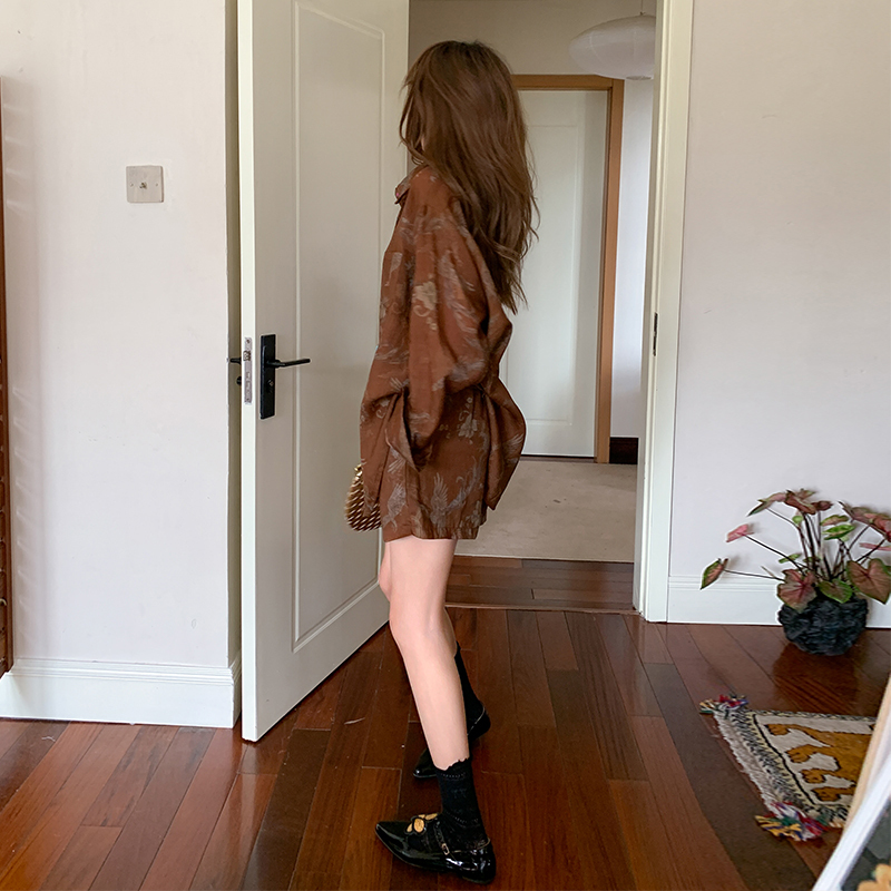 Women's 2026 Summer New Style 100% Ramie Coffee-Colored Sun Protection Shirt Jacquard Casual Shorts Two-Piece Spring Suit