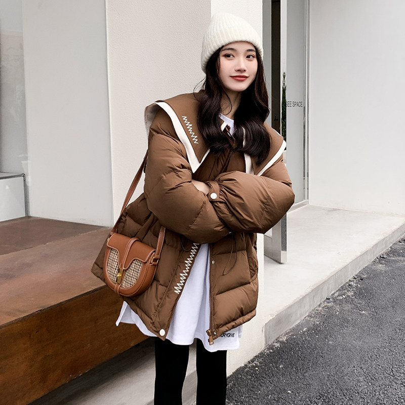 90 goose down original European goods doll collar waist not bloated mid-length caramel down jacket women's winter thickened coat