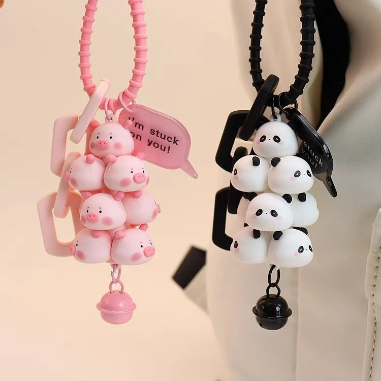 Jenga Pig Tower Pendant Succulent Grape String Panda Anti-Loss Keychain Bag Charm Cartoon Animal Pendant