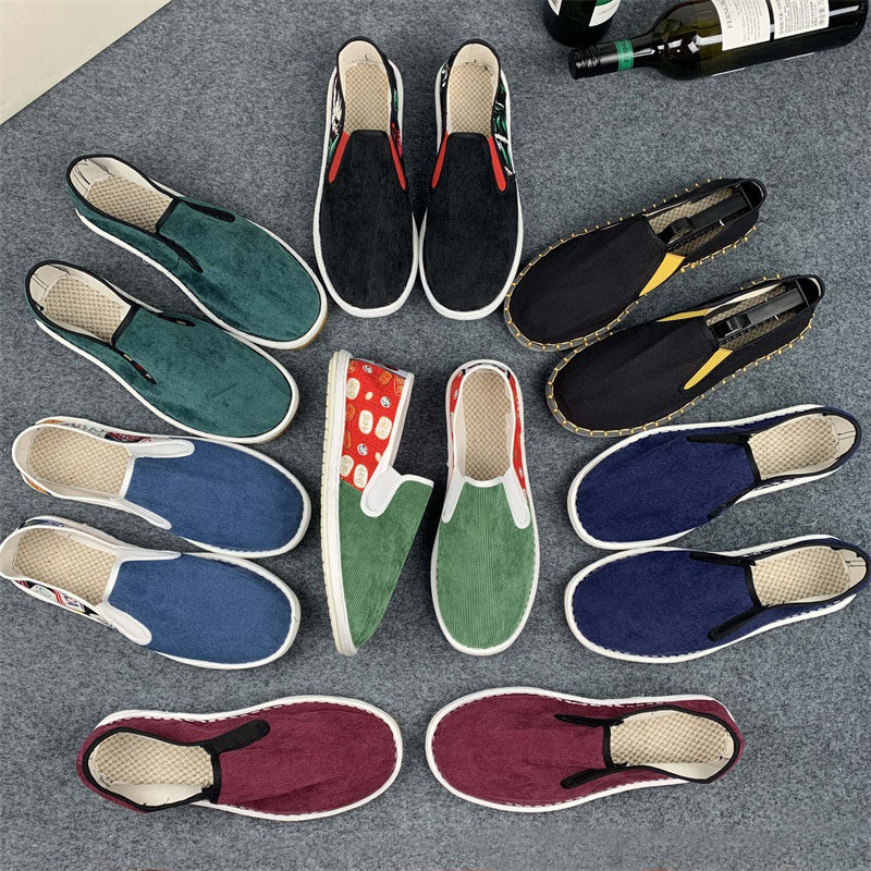 Old Beijing Cloth Shoes Men's Sails Shoes Breathable Casual Damp Shoes West Mountain Flower Bouquet Shoes Light Core Suede Sloppy Shoes Driving Shoes 
