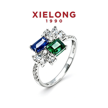 Xielong 18 gold sapphire emerald wedding ring