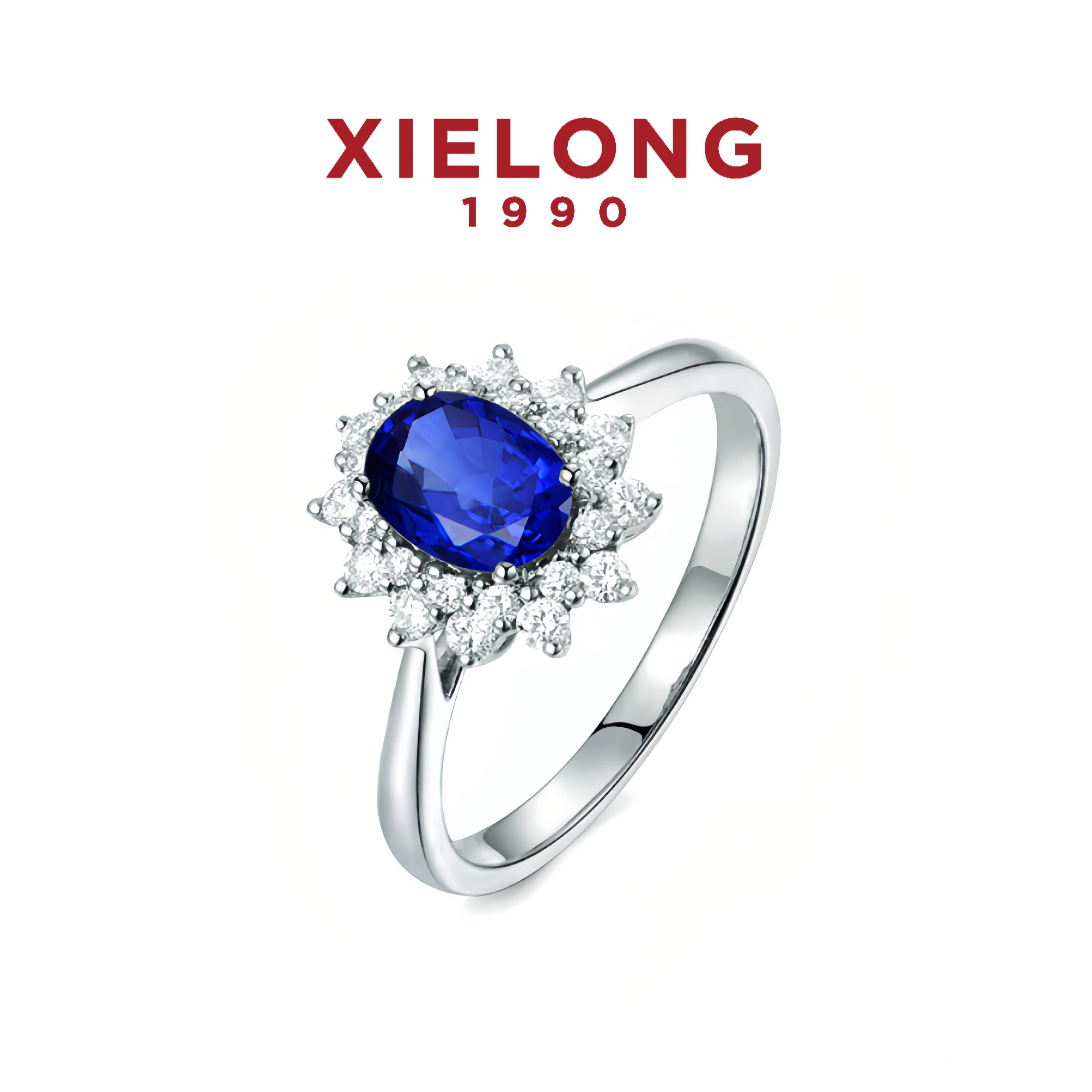 Xielong Natural Sapphire Diamond Princess Diana Ring