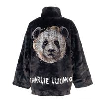 Charlie Luciano autumn and winter new trend pattern print fur coat zipper coat