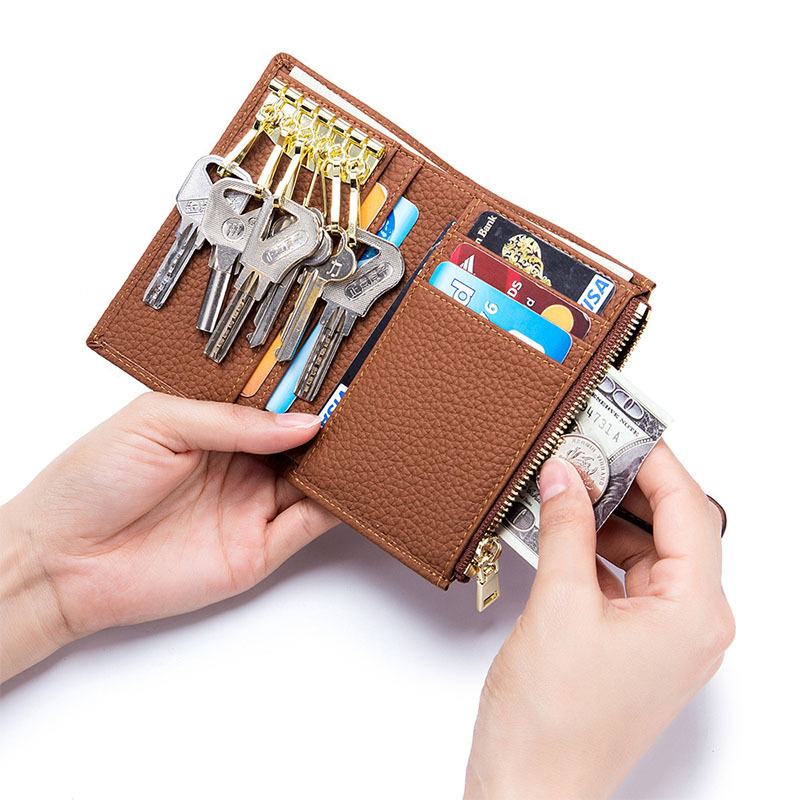 New Multifunctional Genuine Leather Key Case and Card Holder Two-In-One Small Wallet with Large Capacity, Portable Pocket Key and Coin Purse