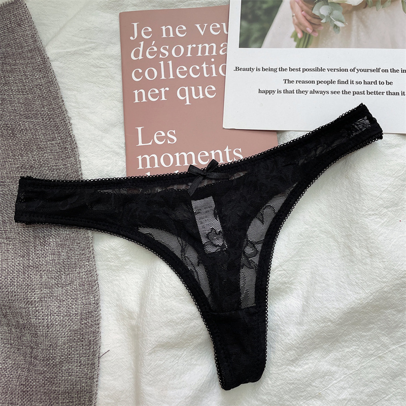 Fully Transparent Lace Thong French Style Women's Underwear Sexy and Alluring Transparent Seamless Simple Thin T-Back Low Waist