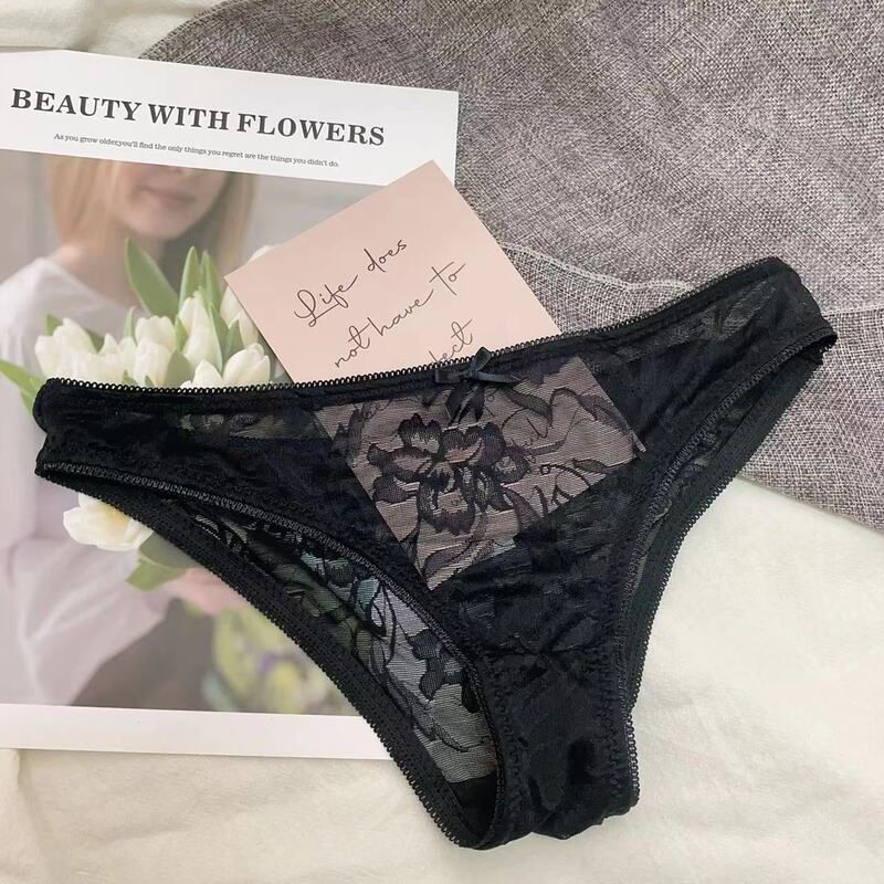Plus Size Low-Waist Sexy Lace Women's Panties, Half-Coverage Briefs, Fully Transparent, Hollow, Cool and Comfortable, Simple and Breathable