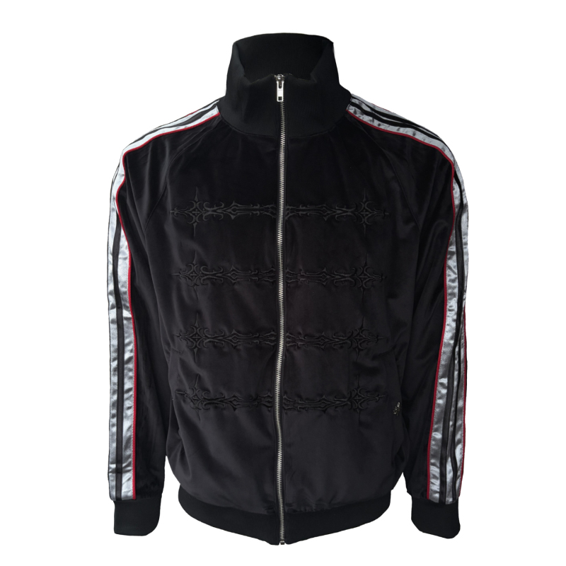 Pyropulse Dark Napoleon 3D Embroidered Velvet Jacket Men's Stand Collar Satin Patchwork Sports Coat