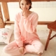 Nhật Bản đôi màu rắn nam gạc cotton đồ ngủ của phụ nữ tay áo ngắn tay áo dài - Bộ Pajama