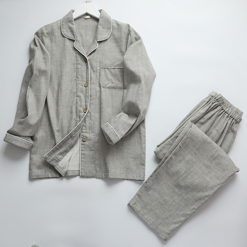 Bộ đồ ngủ cotton nam mùa xuân và mùa thu không in đôi nam nữ tay dài mùa hè mỏng phần tay ngắn sợi cotton dịch vụ nhà kích thước lớn đồ ngủ nữ