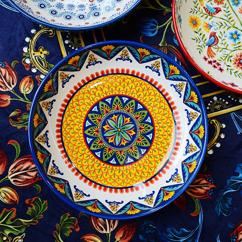 Elandir Bohemian Style Deep Plate Underglaze Ceramic Tableware Niche Design Personalized Salad Plate Dish Elandir Bohemian Style Deep Plate Underglaze Ceramic Tableware Niche Design Personalized Salad Plate Dish