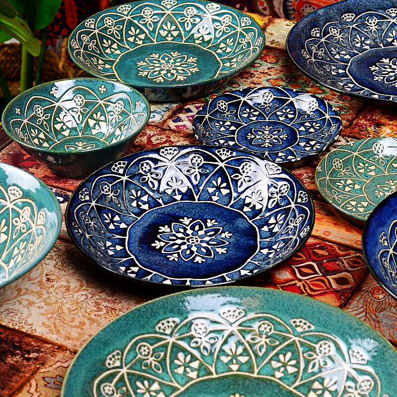 Elandir Japanese imported ceramic tableware Moroccan style hotel household plates Rice bowls Soup bowl set
