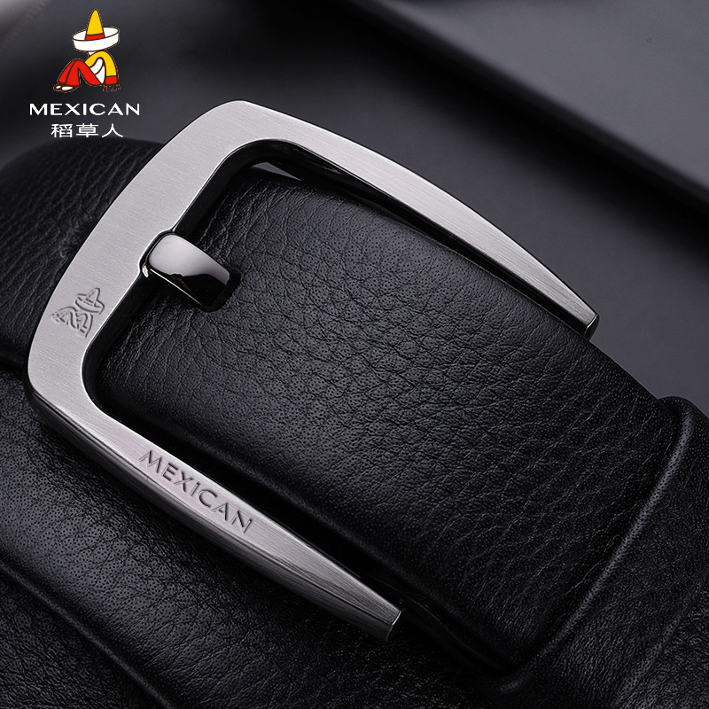 Scarecrow belt men's leather soft leather pin buckle pure cowhide men's belt business young people punched belt