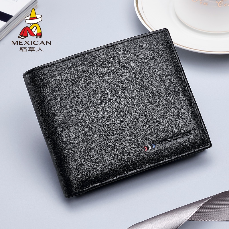 Rice Straw Man Wallet Man Genuine Leather Short student Men's brief Tide Card Youth Male's Bull Leather Wallet 2021 new