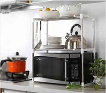 Creative double-layer kitchen rack 2-layer multi-purpose stainless steel retractable microwave oven rack oven rack Bowl Bowl storage