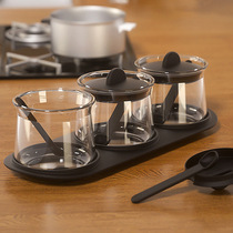 Sunrise glass seasoning bottle 3 PCs set fat salt jar creative Japanese tray measuring spoon seasoning bottle kitchen seasoning jar