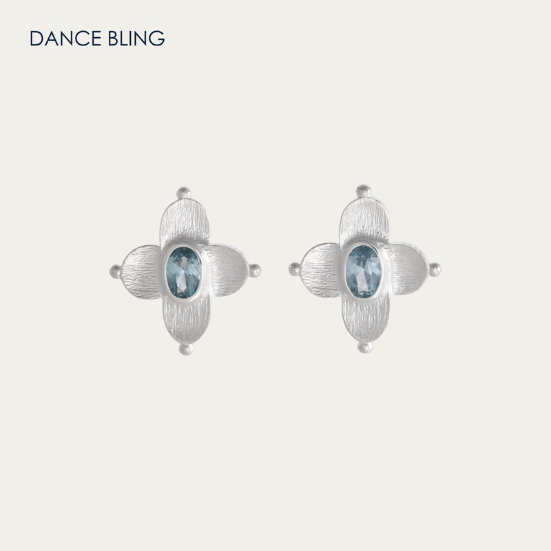 Dance Bling Sky Blue Spinel Petal Silver Gold-Plated Fashion Earrings [Angel Gabriel Series]