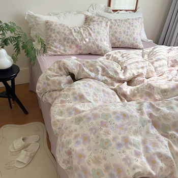 Moonlight collection late night cotton type a aerobic double-layer yarn spring and summer ins gentle purple floral bedding set of four