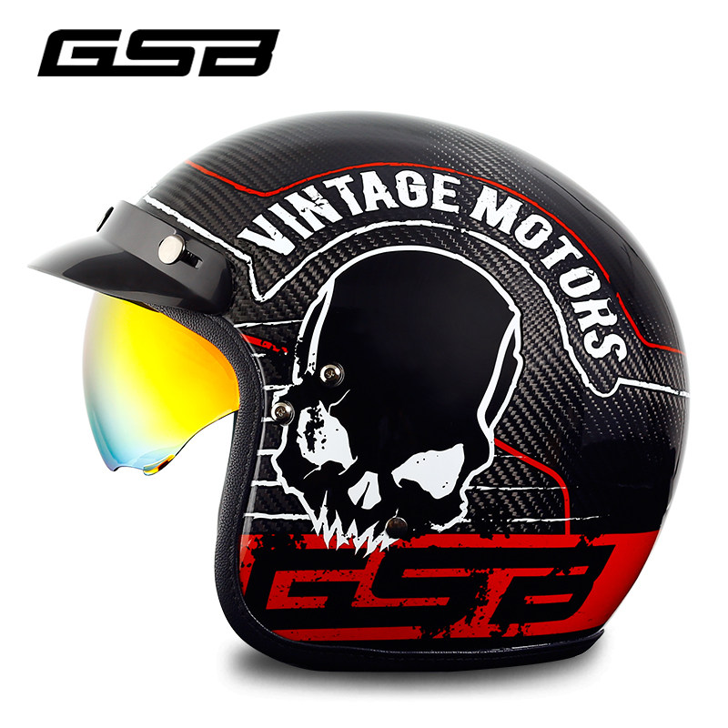 GSB Carbon Fiber Retro Safety Helmet Semi Armor Male Locomotive Summer Light Poop Style Locomotive Personality Semi-Capsized Female Season