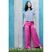 MOMOTOBO spring and summer pure color mercerized pure Ramie resort style wide leg pants womens trousers