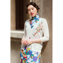 MOMOTOB cheongsam outside the summer seven-point sleeve retro literary sweet solid color embroidery cardigan shawl