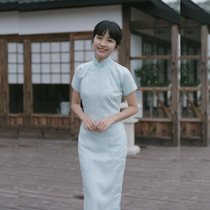 Jasmine cheongsam May new short sleeve full open long retro daily embroidered linen old cheongsam Xia Wei