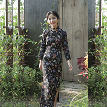 Jasmine September autumn season New Products eight points with sleeves full open flap long retro daily printing linen cheongsam Zhongqiu