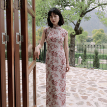Jasmine cheongsam 5th new small sleeve half-open cardigan long literary Daily silk cheongsam Rose Manor