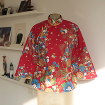 Jasmine cheongsam winter new eight-point water sleeve full full open retro festive Chinese cotton-padded jacket small reunion