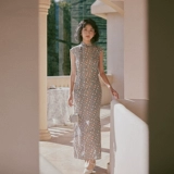 Momo Spring и Summer Small Dineveless Resee -Resepling Placasis Long Shanghai Retro Daily Cotton и шелковый Cheongsam Fangqi