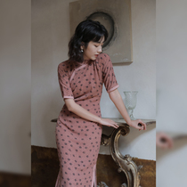 Jasmine cheongsam spring and summer new four-point sleeve full open wide Hemming long retro daily chiffon cheongsam