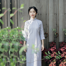 Jasmine October autumn and winter New Products seven points with sleeves full open long retro daily flax old cheongsam Dawn