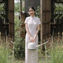 Jasmine Teachers Day Autumn New Products short sleeves with sleeves side zipper long daily wave point linen cheongsam peach and plum