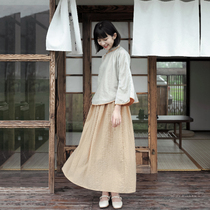 Jasmine cheongsam spring and autumn Tencel Chinese tops also book jacquard cotton skirt wooden cotton Republic of China set