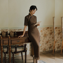 Jasmine August autumn season new four-point sleeve full open high low collar long retro daily chiffon cheongsam thinking string