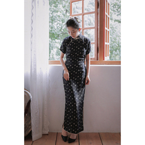 Jasmine cheongsam spring and summer three-point sleeve full open long retro daily jacquard silk cheongsam dark fragrance