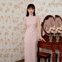Jasmine cheongsam spring and summer new products short sleeve full open long retro Daily Silk hemp cheongsam cheongsam Luo Ying