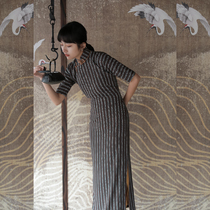 Jasmine cheongsam July new four-point sleeve full cardigan long retro daily chiffon cheongsam Jin Nian