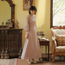 Jasmine cheongsam spring and autumn seven points lantern sleeve side zipper daily A- shaped big swing chiffon cheongsam skirt Alice