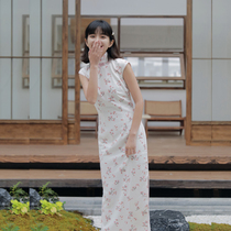 Jasmine cheongsam 5th new small sleeve full open long retro daily printed linen cheongsam first