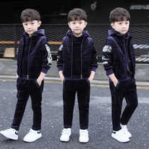 Big boys double-sided golden velvet sports three-piece set children boys winter clothes plus velvet thickened primary school clothes