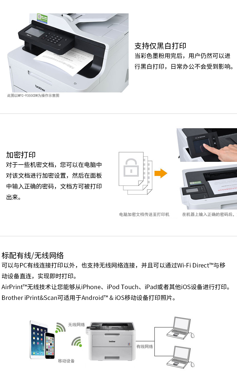 兄弟HL-3190CDW 彩色激光数码打印机自动双面无线wifi