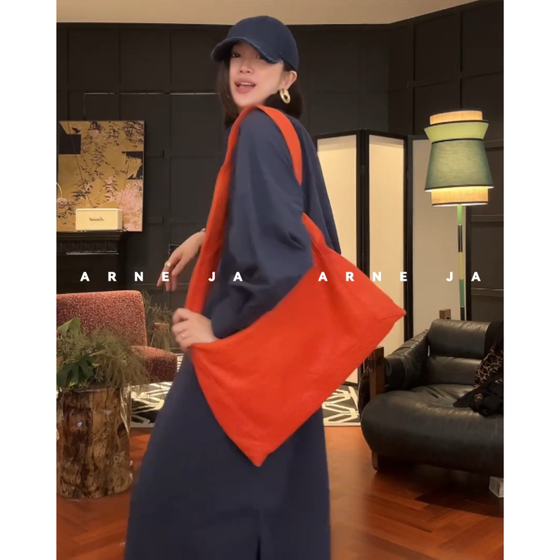 "Arne Ja" "Sunset Coral" Large-Capacity Soft Leather Pebbled Genuine Sheepskin Shoulder Bag D0011152 "Arne Ja" "Sunset Coral" Large-Capacity Soft Leather Pebbled Genuine Sheepskin Shoulder Bag D0011152