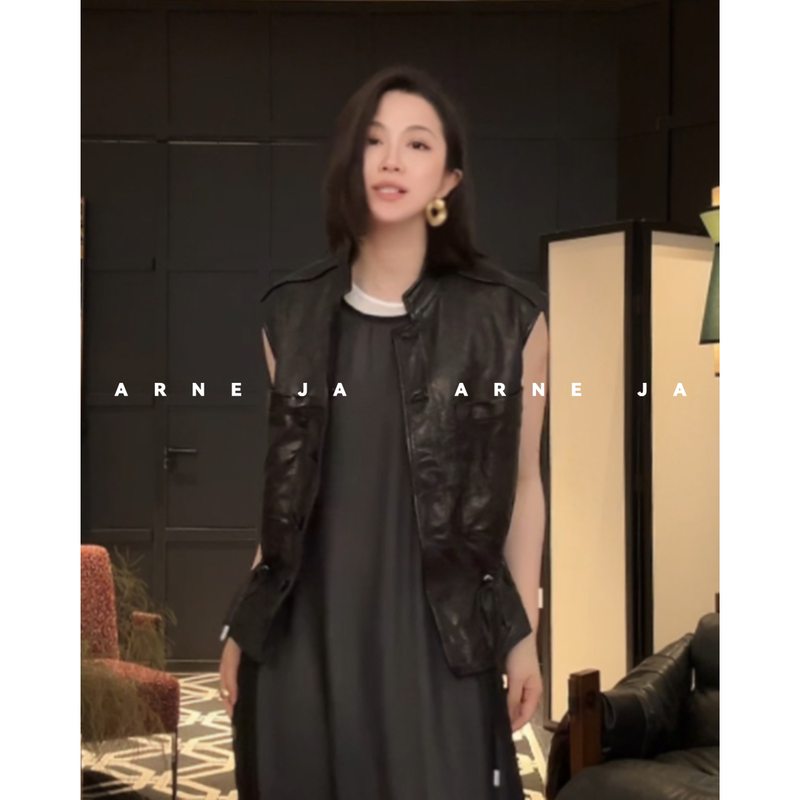 「Arne Ja」Timeless Series Natural Wrinkled Sheepskin Safari Biker Jacket W18906420 「Arne Ja」Timeless Series Natural Wrinkled Sheepskin Safari Biker Jacket W18906420