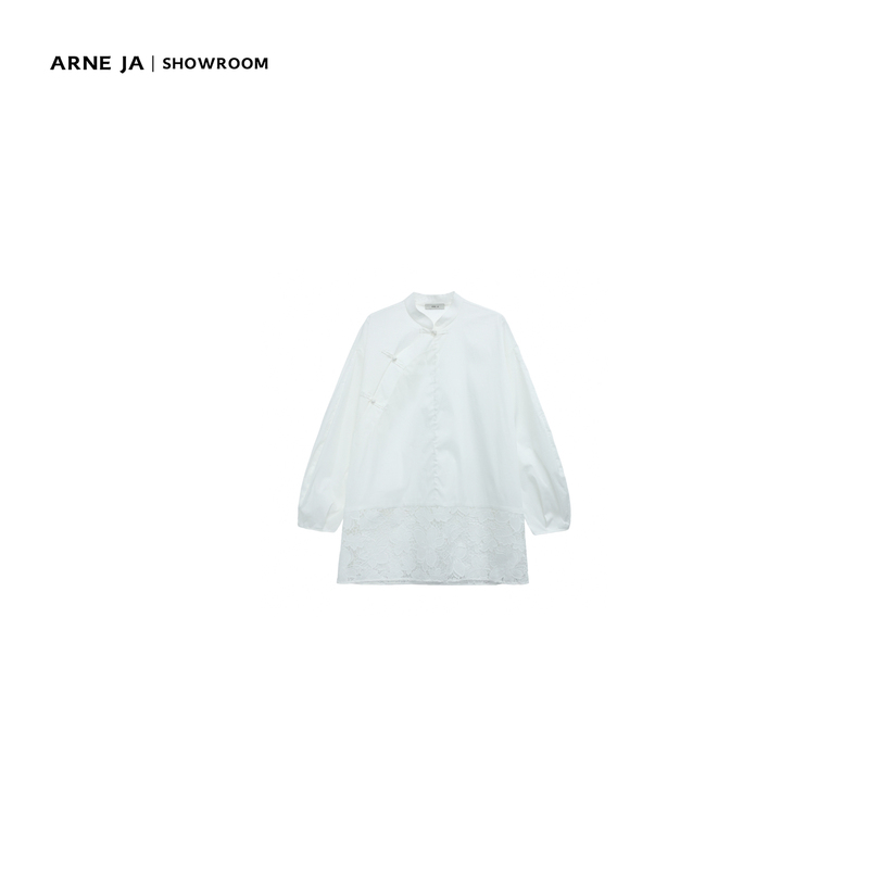 「Arne Ja」Light Oriental Style Diagonal Placket Buttoned Hollow Embroidered Design Shirt D3S3031S 「Arne Ja」Light Oriental Style Diagonal Placket Buttoned Hollow Embroidered Design Shirt D3S3031S