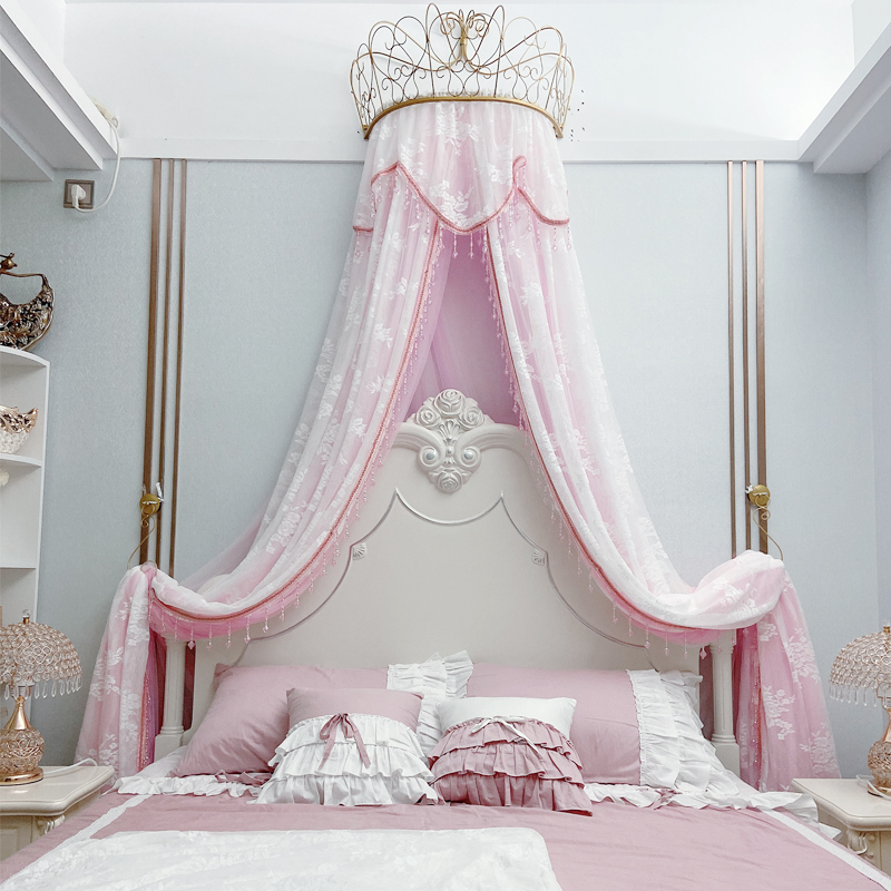Bed curtain princess wind home bed curtain curtain wedding North American palace mosquito net simple European decoration bedroom bed head curtain
