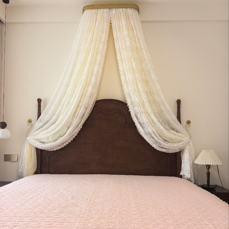 Elegant Bed Canopy, Beige Color, Mid-Century Style, French-Style Homestay Decoration, Bed Curtain, Wedding, Nordic Style, Bedside Decoration Gauze Elegant Bed Canopy, Beige Color, Mid-Century Style, French-Style Homestay Decoration, Bed Curtain, Wedding, Nordic Style, Bedside Decoration Gauze